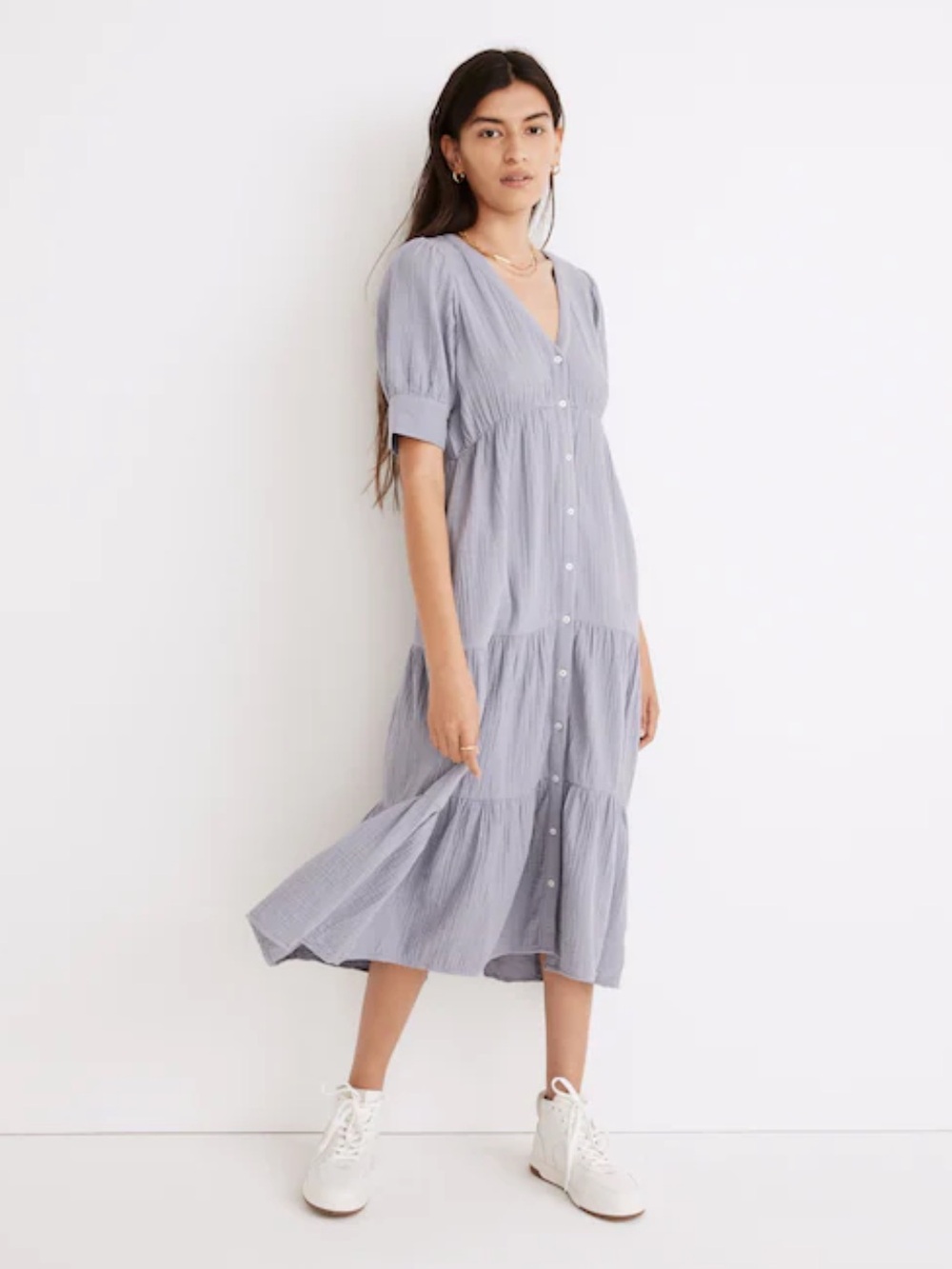 Madewell Lightspun Button-Front Tiered Midi Dress - Picture 8 of 8